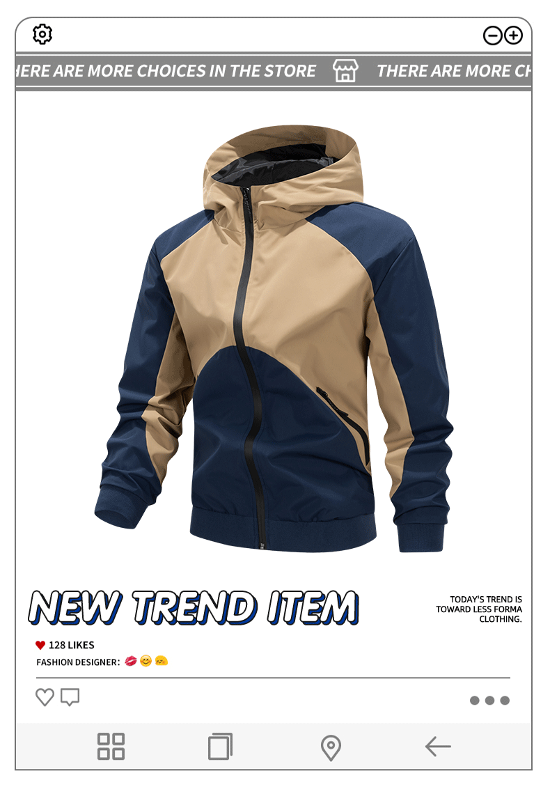 Men's sports outdoor casual loose and versatile trendy patchwork top hooded jacket jacket jacket