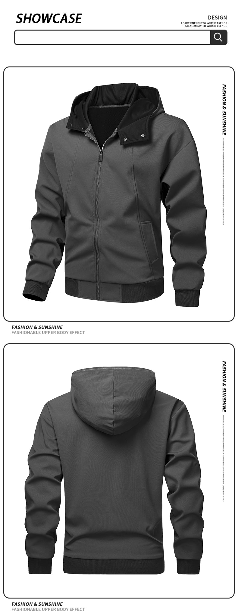 Casual sports versatile hooded cardigan composite fashionable long sleeved sweatshirt jacket