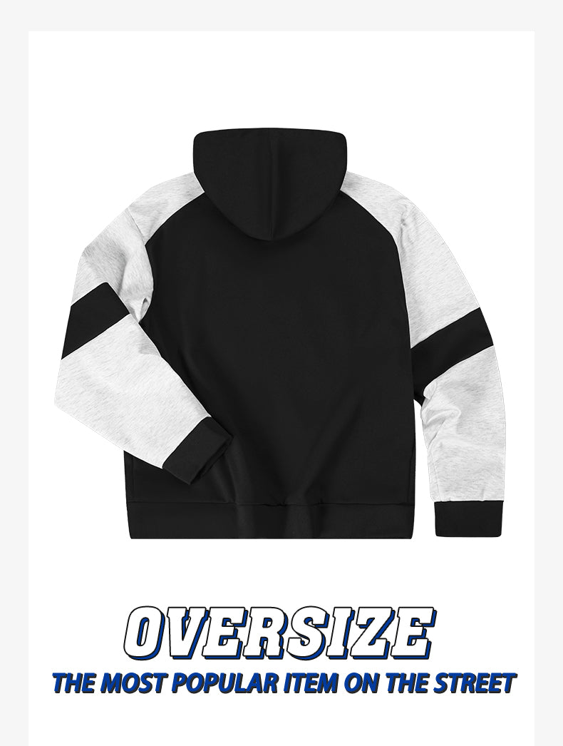 Casual Sporty Multi-Color Block Print Pullover Hooded Sweatshirt Jacket with Composite Long Sleeves