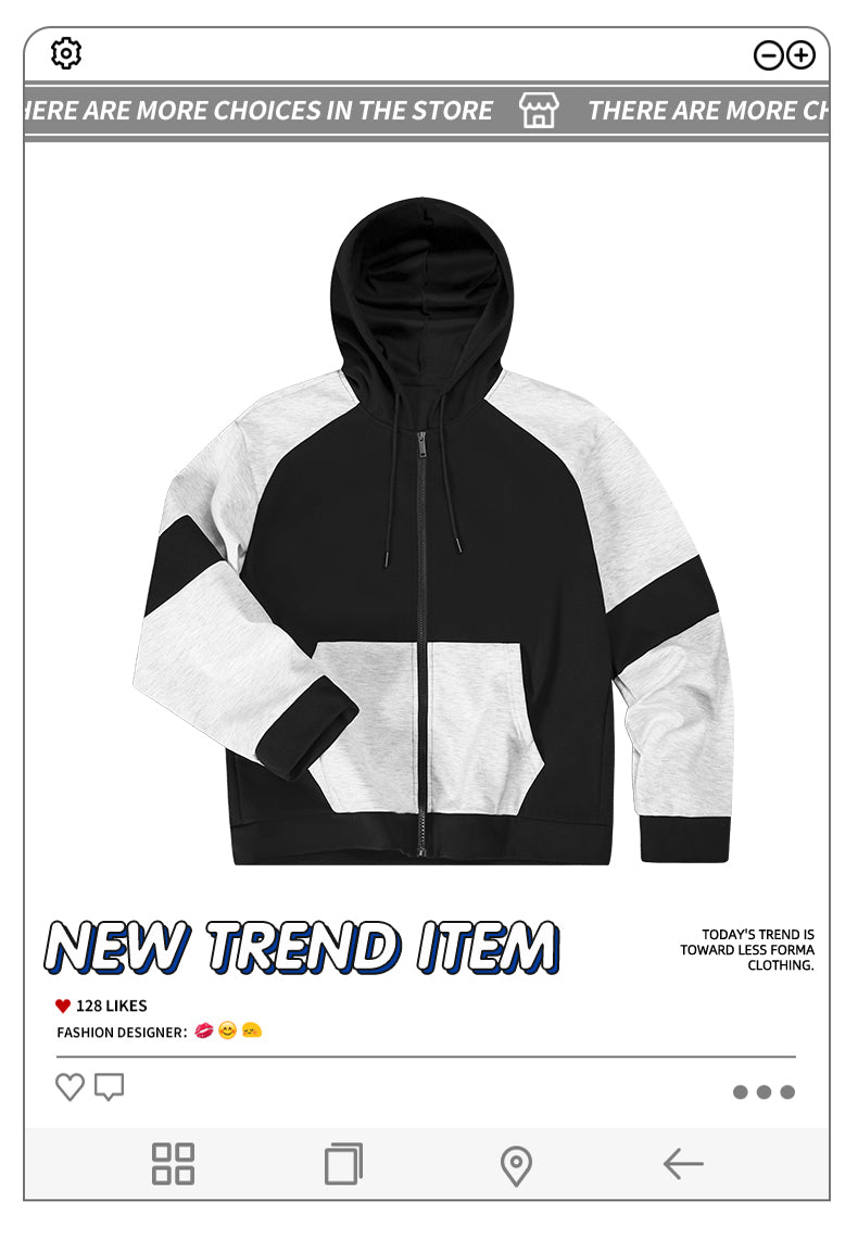 Casual Sporty Multi-Color Block Print Pullover Hooded Sweatshirt Jacket with Composite Long Sleeves