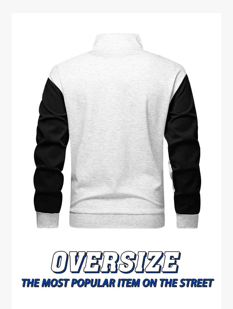 Casual sports versatile color blocking patchwork stand up collar cardigan composite long sleeved sweatshirt jacket