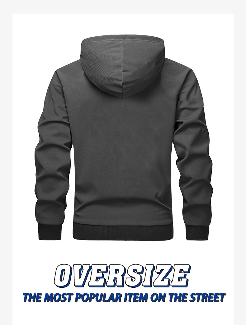 Leisure and sports versatile multi pocket hooded cardigan workwear composite long sleeved sweatshirt jacket