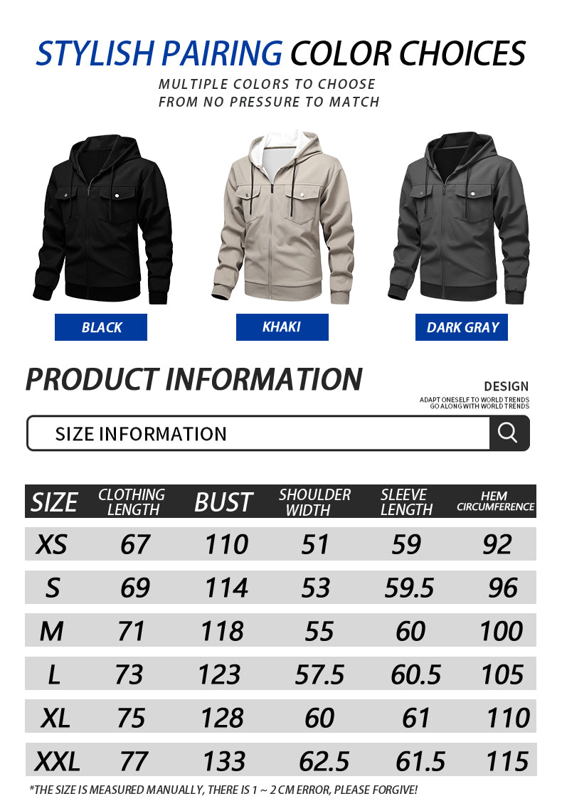 Leisure and sports versatile multi pocket hooded cardigan workwear composite long sleeved sweatshirt jacket