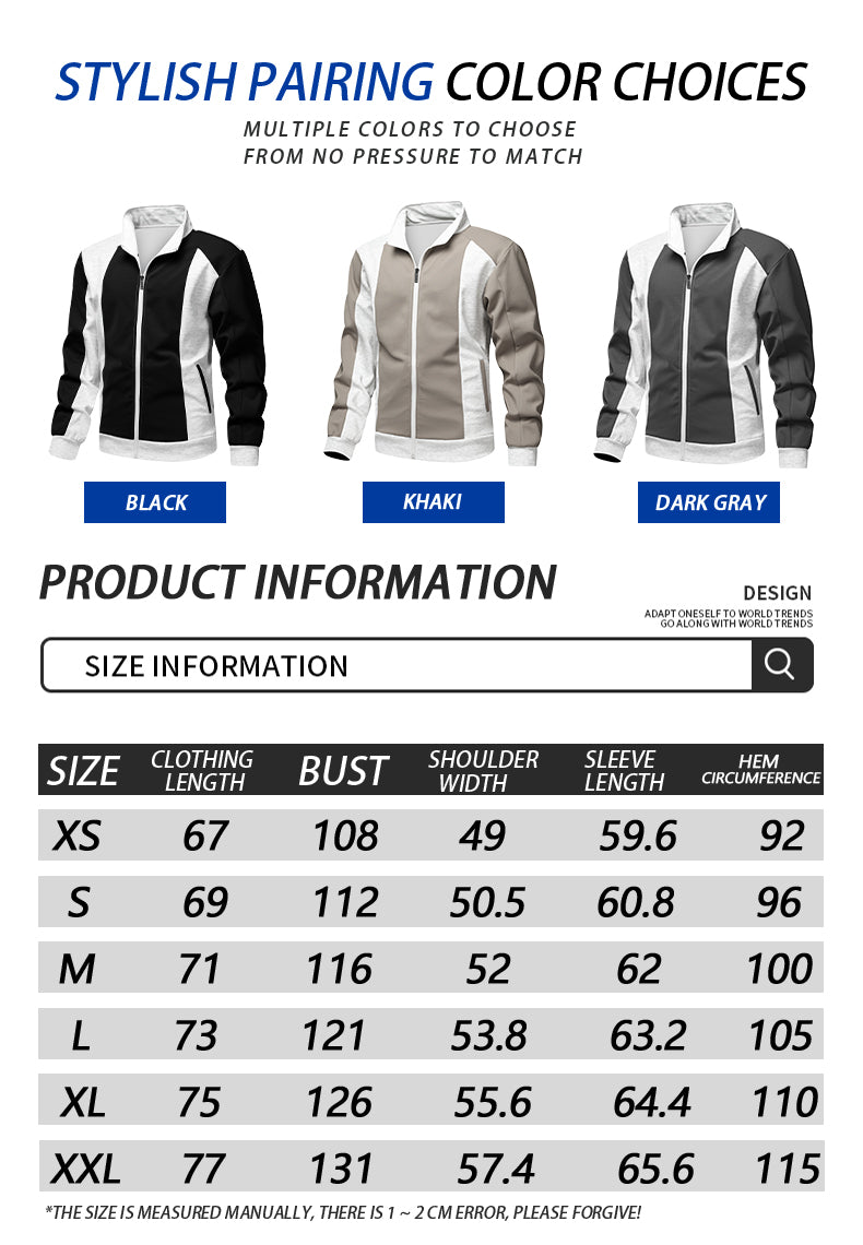 Casual sports versatile color blocking patchwork stand up collar cardigan composite long sleeved sweatshirt jacket
