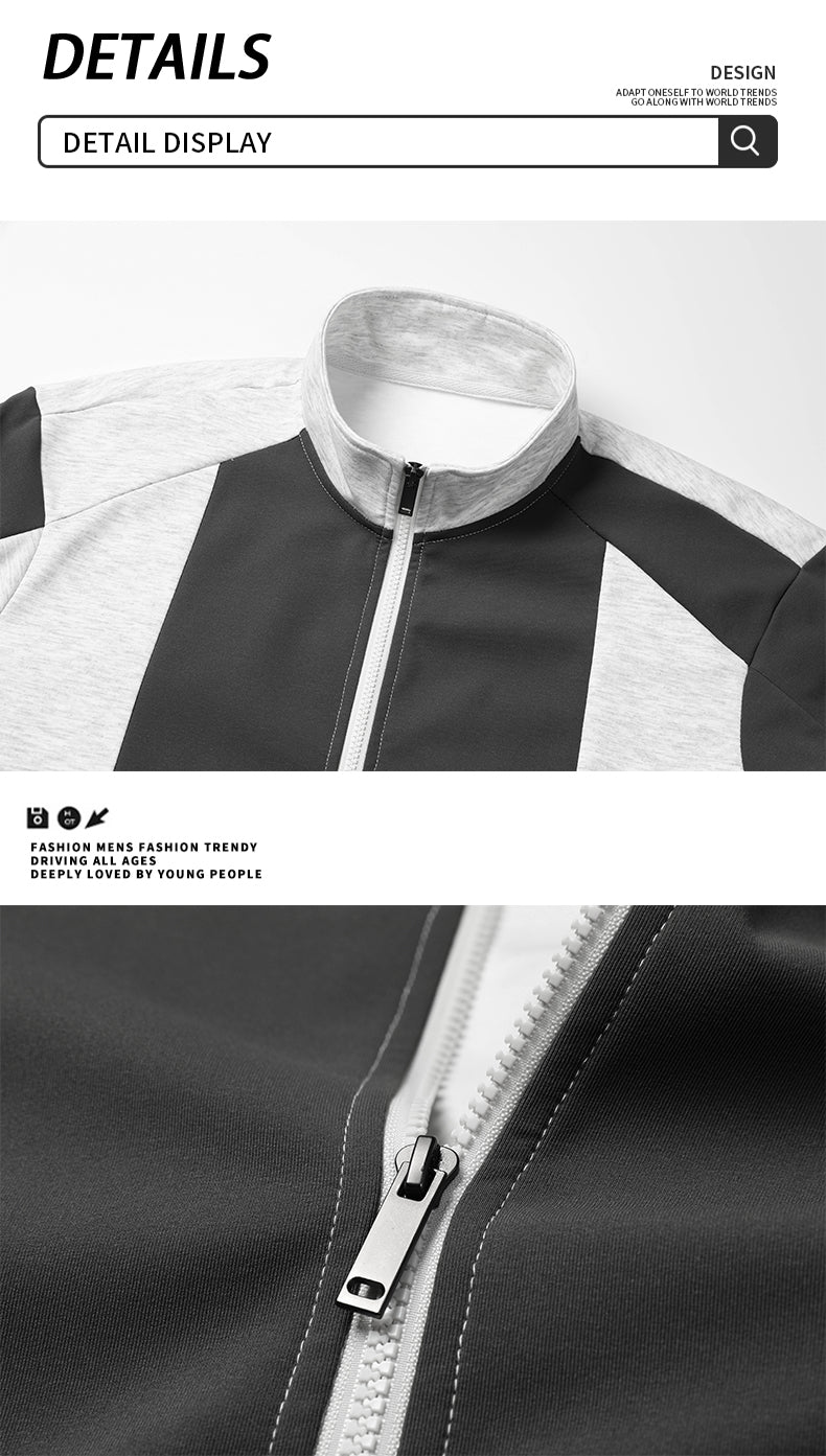 Casual sports versatile color blocking patchwork stand up collar cardigan composite long sleeved sweatshirt jacket