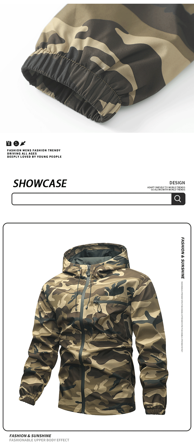 American high street casual versatile sports outdoor single flush waterproof camouflage hooded jacket top
