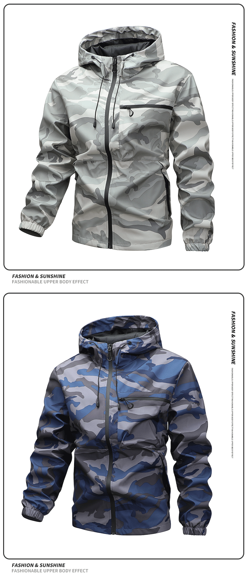 American high street casual versatile sports outdoor single flush waterproof camouflage hooded jacket top