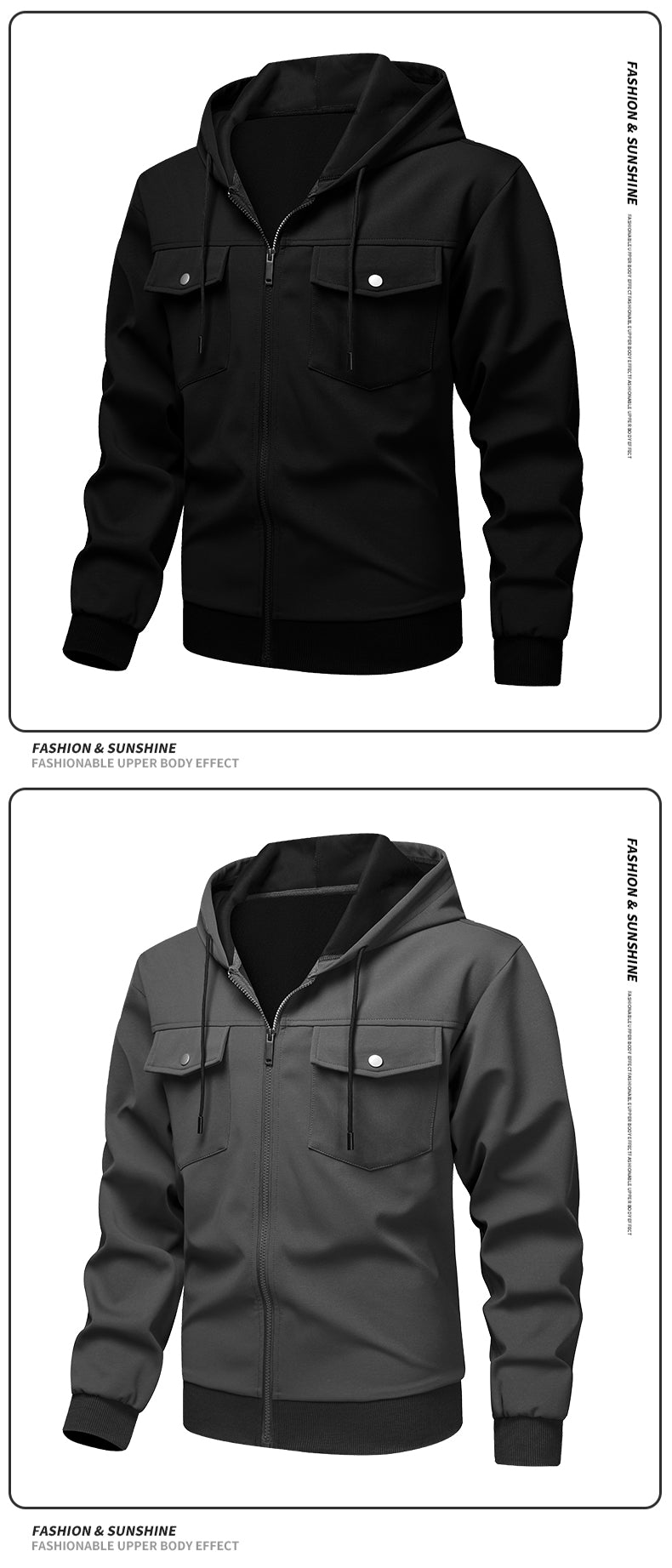 Leisure and sports versatile multi pocket hooded cardigan workwear composite long sleeved sweatshirt jacket